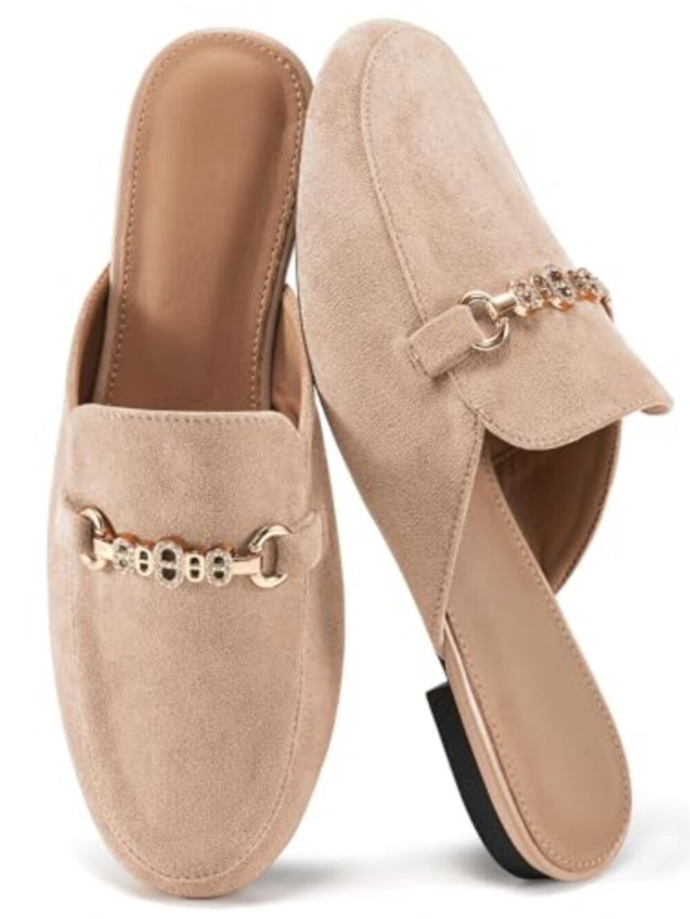 Faux Suede Mules for Women Memory Foam Buckle Slip On Comfort Flats